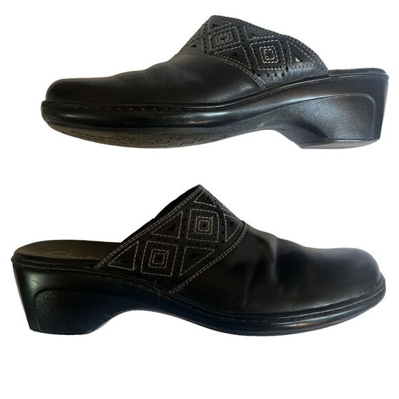 Clarks Black Leather Slip-On Mules Size 10M - Picture 7 of 12